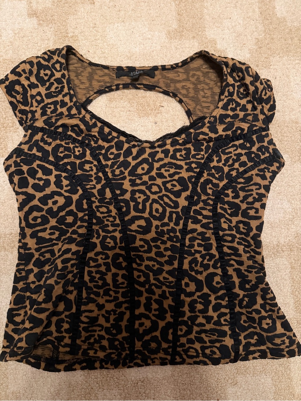 Guess Leopard-Print Cutout Crop Top - Brown & Black